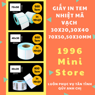 Giấy in tem nhiệt mã vạch 30x20,30x40,70x50,50x30mm
