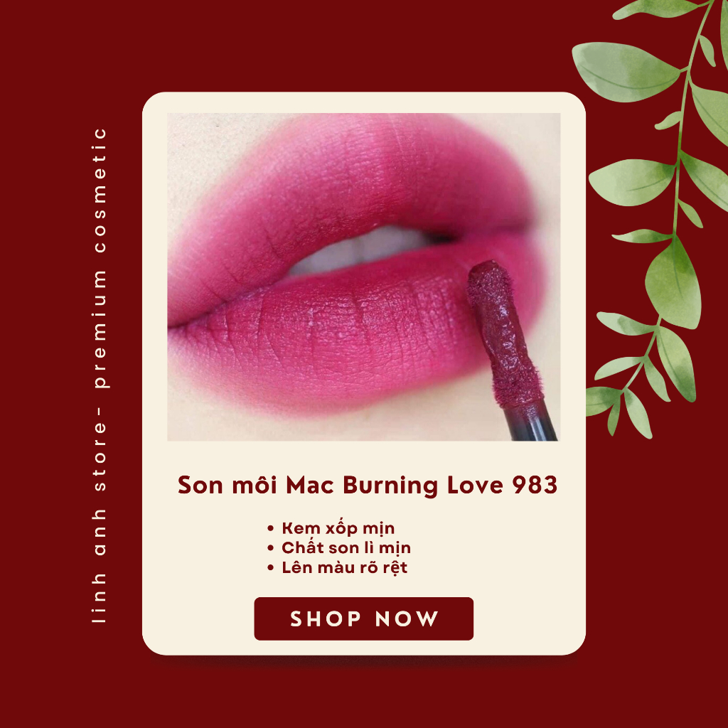 Son Kem MAC Powder Kiss 983 Burning Love – Màu Đỏ Rượu