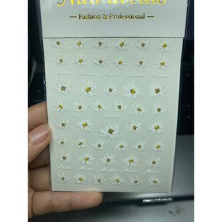Stick hoa cúc stick hoa lụa 5D miếng dán móng hoa cúc trắng
