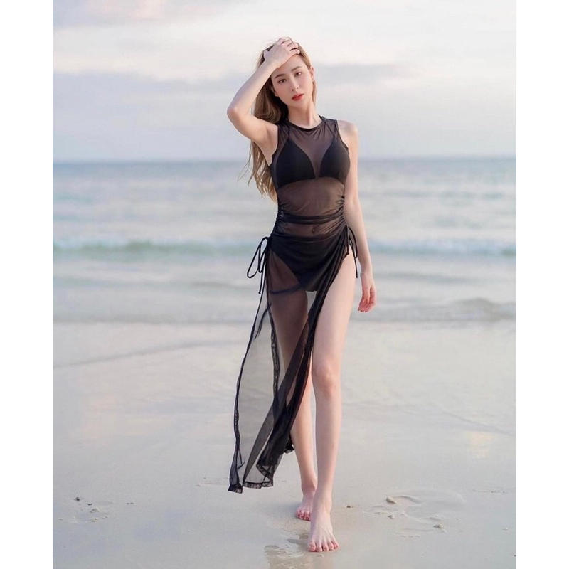 Set bikini kèm áo lưới dài/Set bikini 3 món