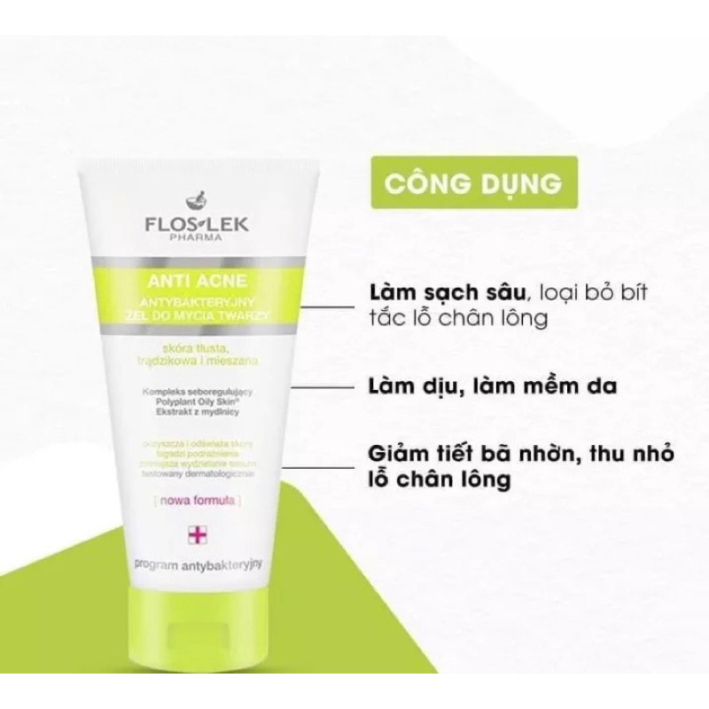 Sữa Rửa Mặt Floslek Antibacterial Face Cleansing Gel 200ml (Chính hãng)