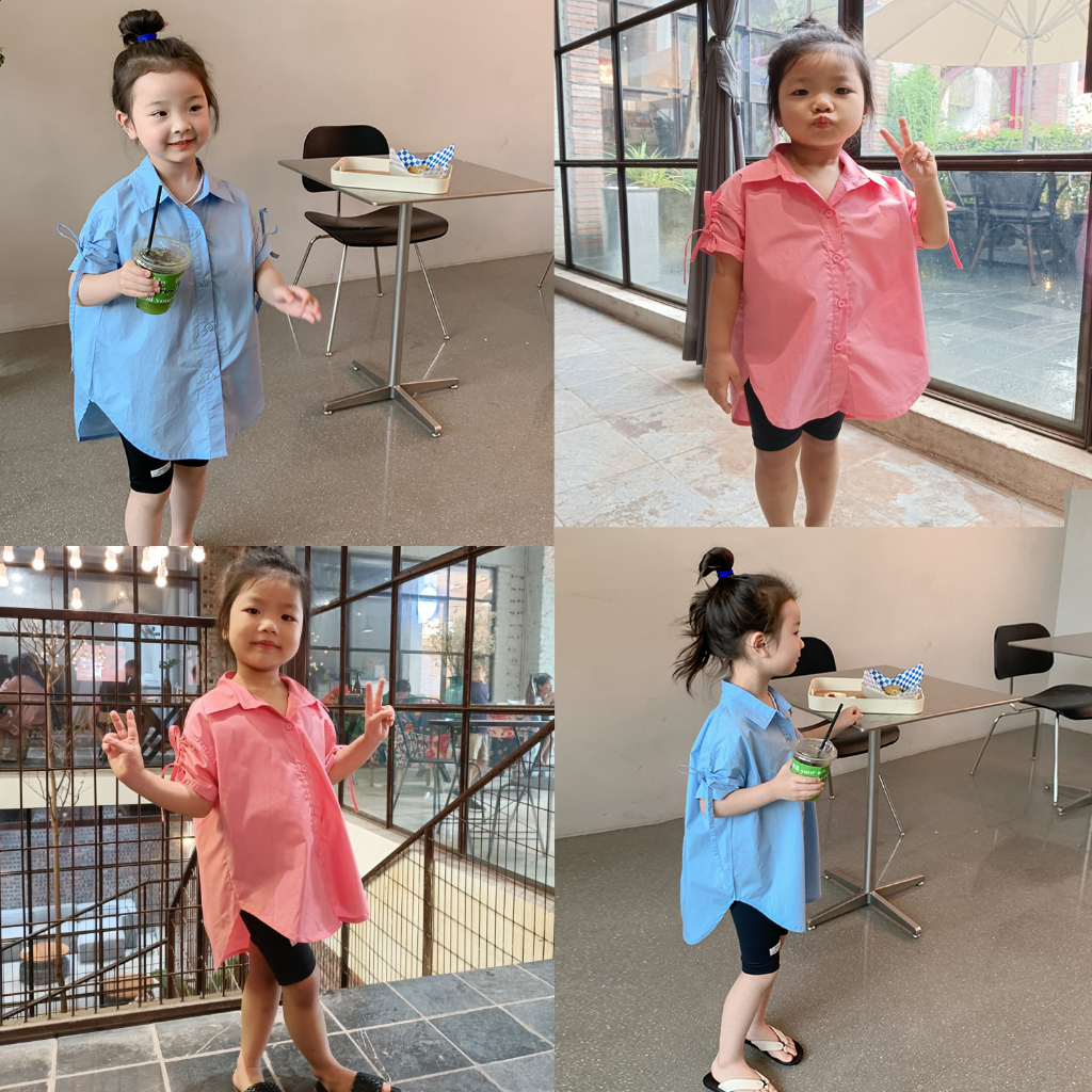 Áo Sơ Mi Dáng Rộng Thời Trang Hàn Quốc Cho Bé Gái, Áo Sơ Mi Dáng Đuôi Tôm