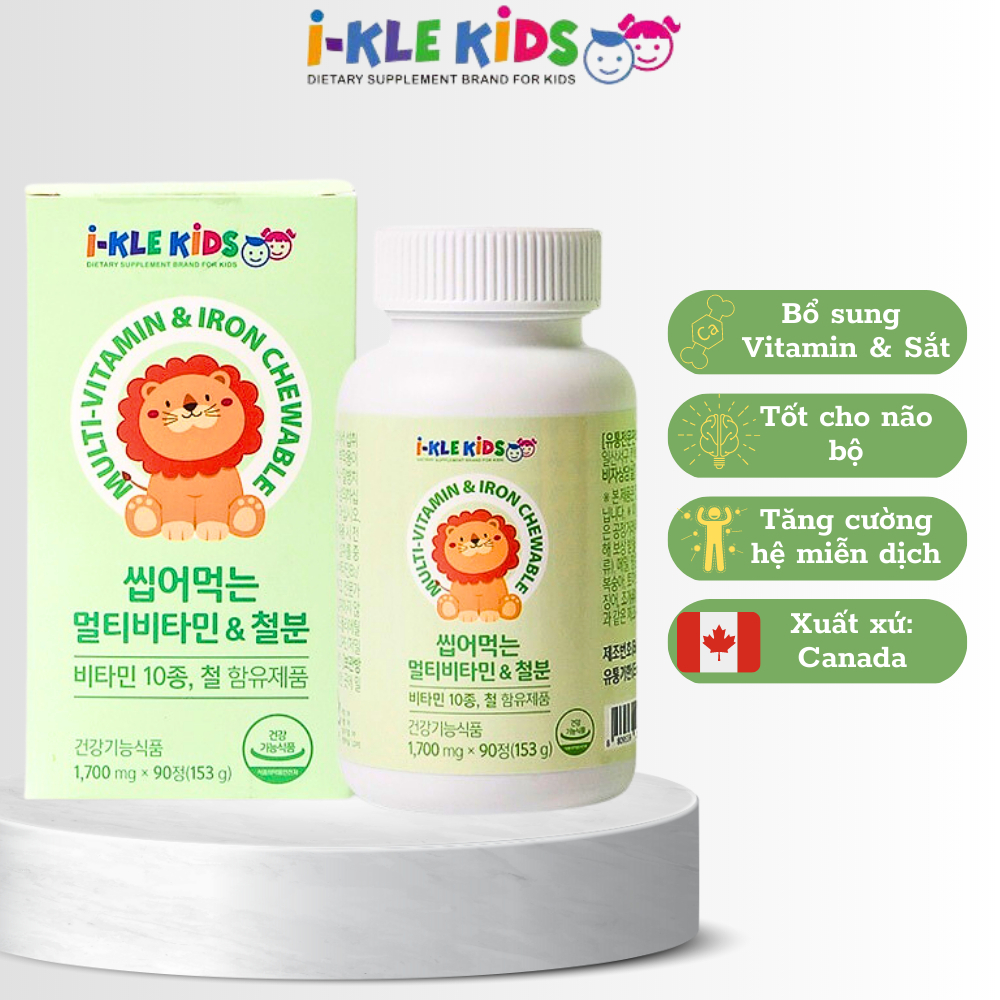 Kẹo Viên Chewable Multi Vitamin & Iron - Bổ Sung Vitamin Tổng Hợp Và Sắt Tăng Cường Sức Khỏe Cho Bé Hộp 90 Viên