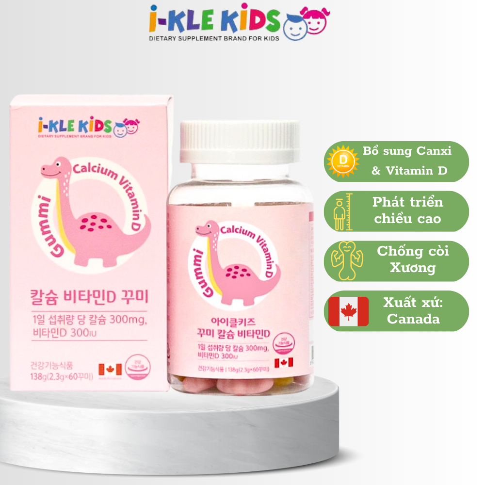 Kẹo Dẻo Calcium Vitamin D Gummy Hương Trái Cây - Bổ Sung Vitamin D và Canxi Cho Trẻ Hộp 90 viên