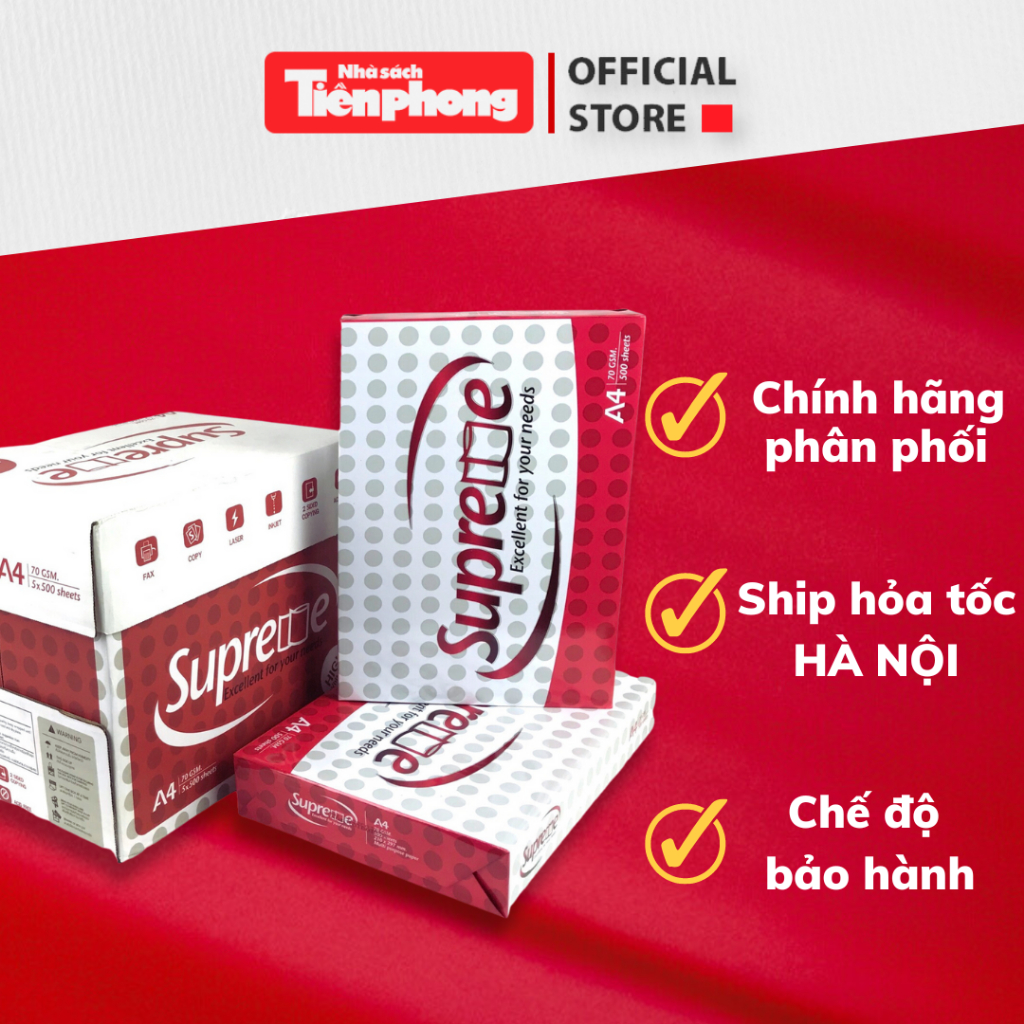 Giấy A4 giấy photo SUPREME chính hãng nhà sách Tiền Phong giấy in A4 định lượng 70GSM