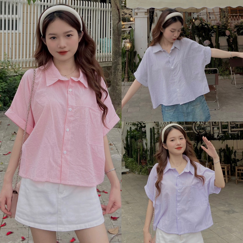 Áo sơ mi kẻ sọc dáng croptop Hari GenZ 8675