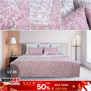 🍁 Bộ Chăn Ga Gối 🍁 Hanvico Living LV36 vải cotton cao cấp (ga chun, vỏ chăn, đôi vỏ gối)