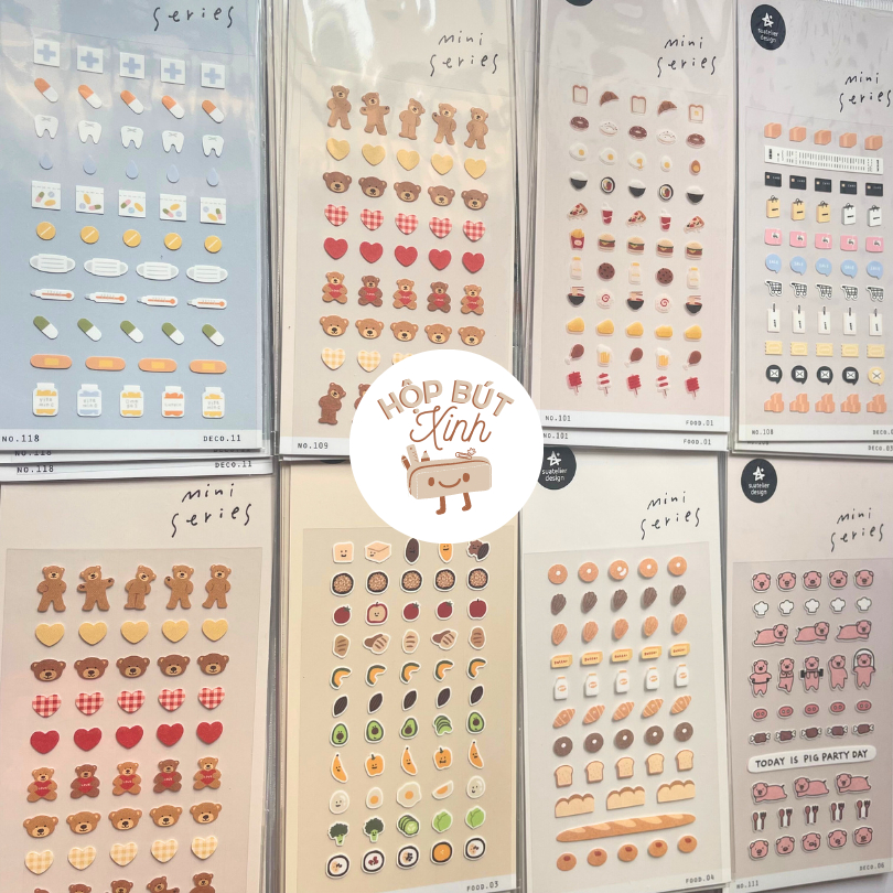 SUATELIER MINI SERIES STICKER NHÃN DÁN TRANG TRÍ PHONG CÁCH HÀN QUỐC ĐƠN GIẢN XINH XẮN DỄ DÙNG (TIỆM CHỤP)