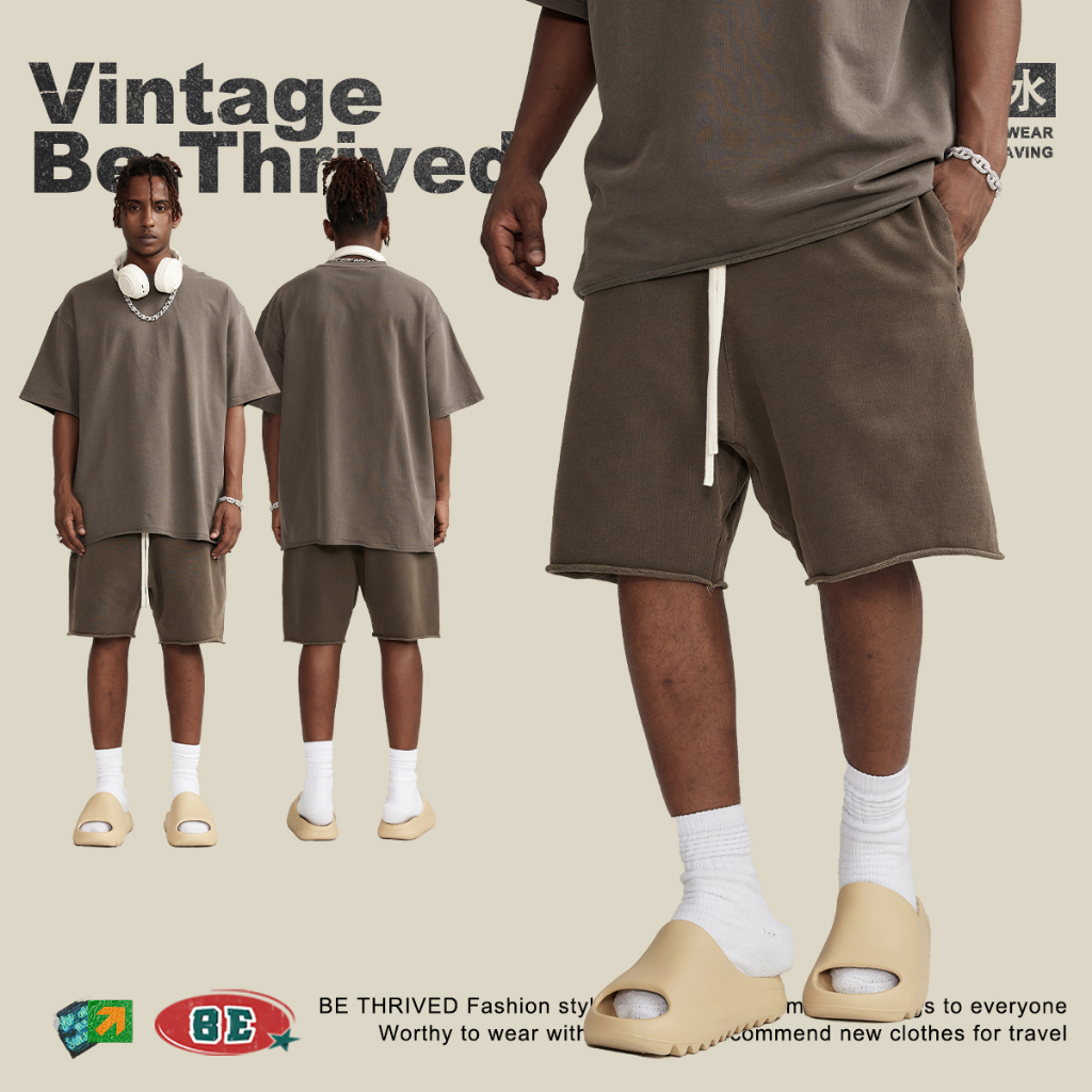 Quần Sweatshort Unisex Phong Cách Kanye West | BE Border Cut Cotton Short | 3T Streetwear