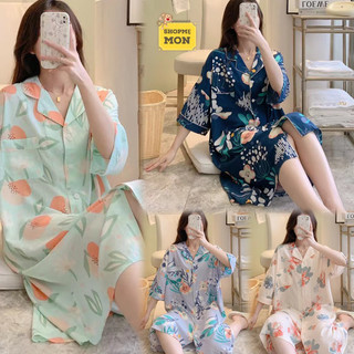 Váy pijama mặc nhà, đầm ngủ vải lanh, váy bầu nhẹ mát, freesize 50-75kg