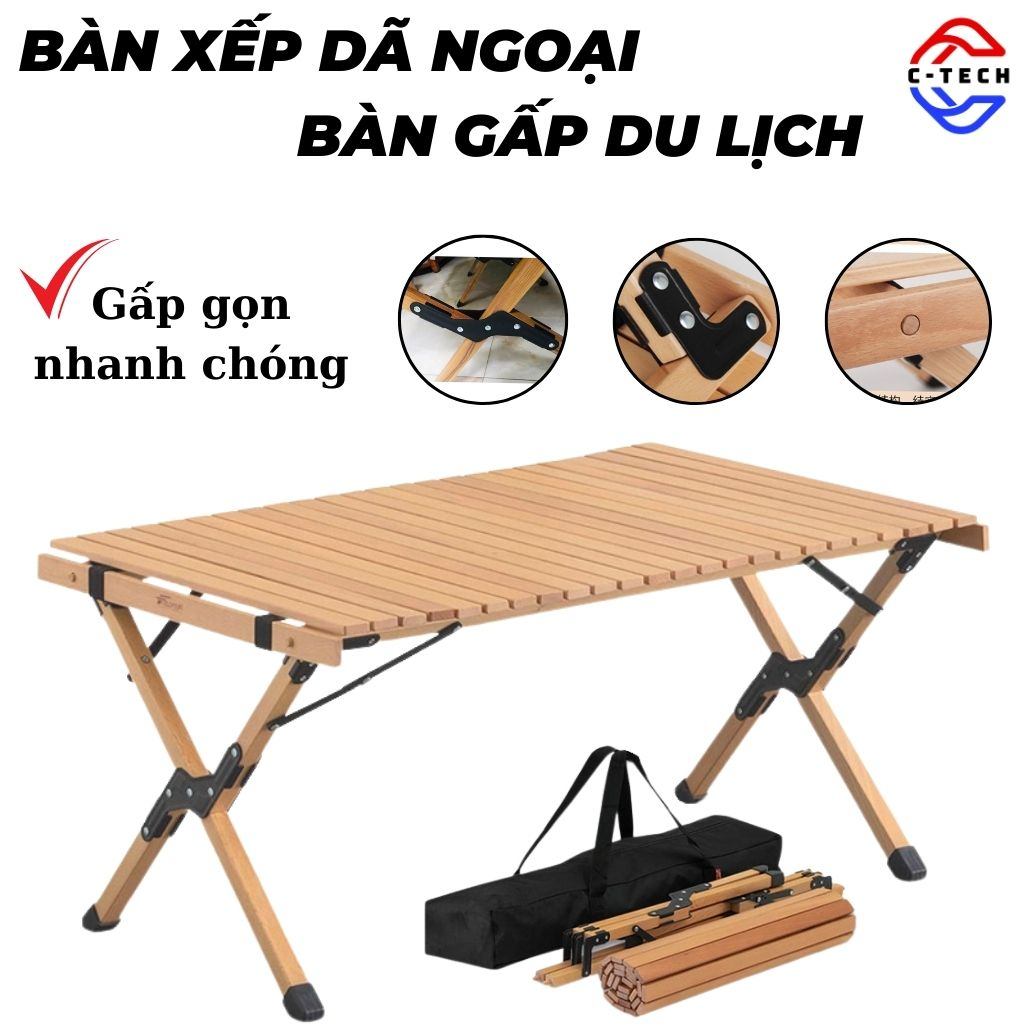 Bàn xếp dã ngoại tiện lợi, bàn camping gỗ thông cao cấp cắm trại picnic bàn cafe