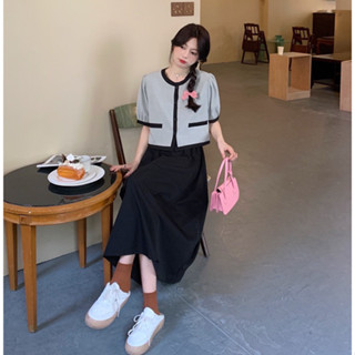 Set váy dạ tiểu thư dáng dài, Set đồ nữ phối nơ sang chảnh áo croptop phối chân váy dài hàn quốc cao cấp