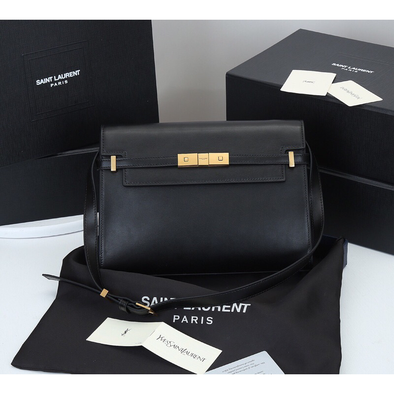 Túi đeo chéo nữ da thật màu đen trơn thời trang cao cấp YSL Saint Laurent