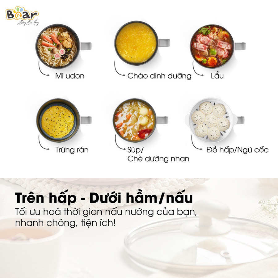 Nồi điện mini đa năng Bear 1.2L  nồi lẩu điện mini – Hàng chính hãng bảo hành 6-18 tháng