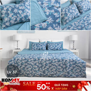 🍁 Bộ Chăn Ga Gối 🍁 Hanvico Living LV37 vải cotton cao cấp (ga chun, vỏ chăn, đôi vỏ gối)