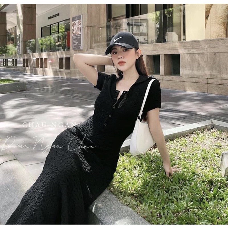 Váy maxi body basic cổ sợm ,chất sốp sóng QC .