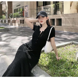 Váy maxi body basic cổ sợm ,chất sốp sóng QC .