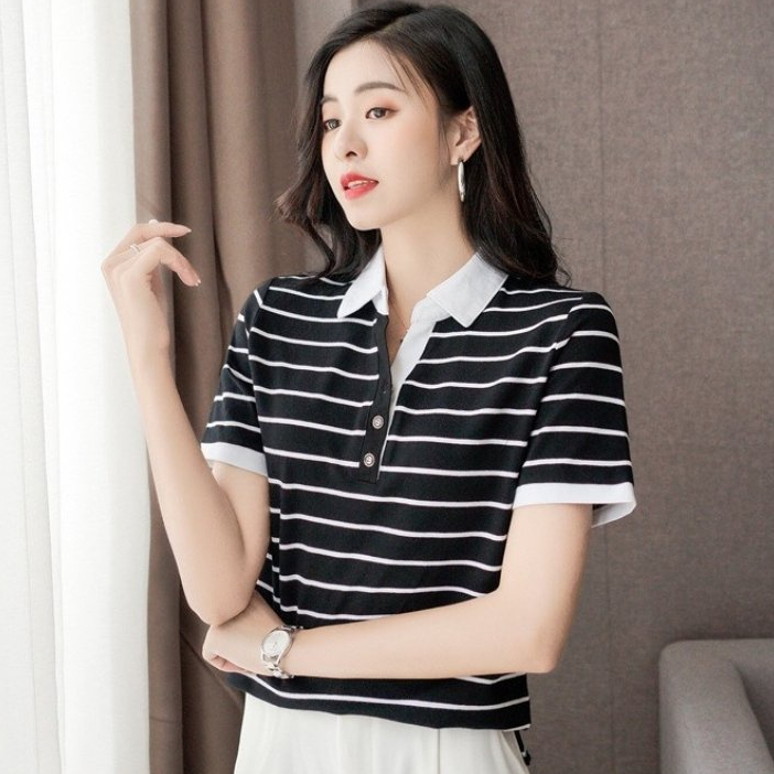 Áo thun nữ 💗 áo thun polo viền vai thời trang Erina cao cấp