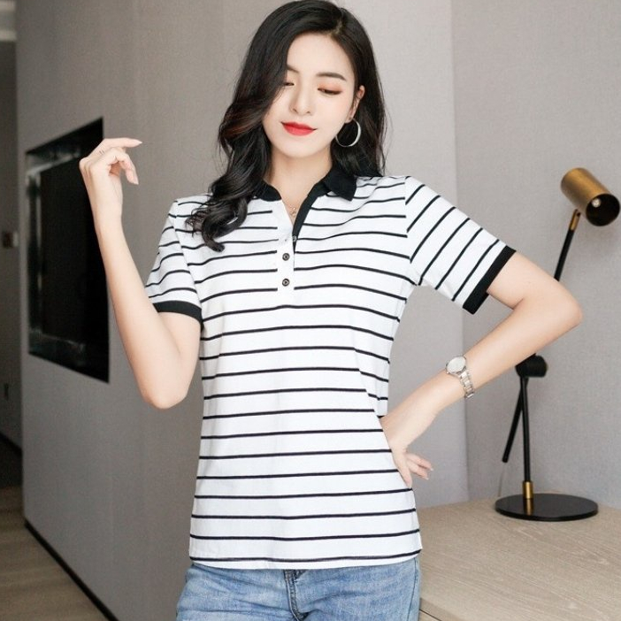 Áo thun nữ 💗 áo thun polo viền vai thời trang Erina cao cấp