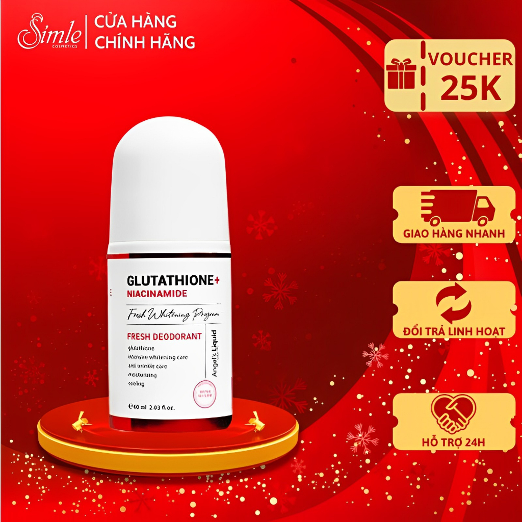 Lăn Nách Glutathione, Lăn Khử Mùi Glutathione Angel's Liquid Niacinamide Arbutin Whitening Mờ Thâm Dưỡng Trắng 60ml