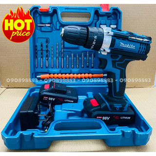Máy khoan pin 98V loại 3 chức năng, Tặng kèm bộ phụ kiện 24 chi tiết, Chuyên khoan tường, khoan sắt, gỗ, bắt vít
