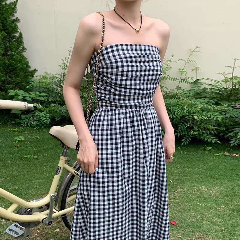 Đầm xoè caro cúp ngực