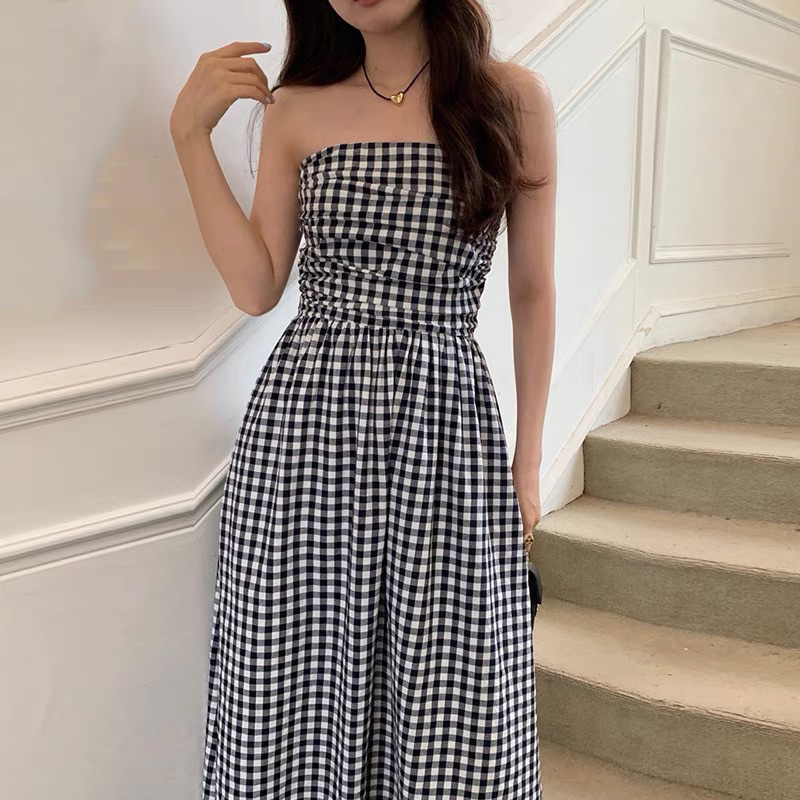 Đầm xoè caro cúp ngực