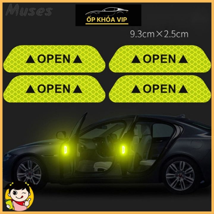 Bộ 4 Miếng Decal Open mở Cửa xe oto- Dán Phản Quang Mở Cửa Xe ,Cảnh Báo Va Chạm by Ốp khóa VIP