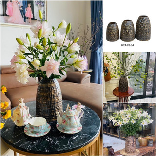 Lọ hoa bình gốm Bát Tràng dáng chuông củ lạc, Bình cắm hoa men mộc trang trí nhà cửa đẹp Gốm Sứ Bát Tràng
