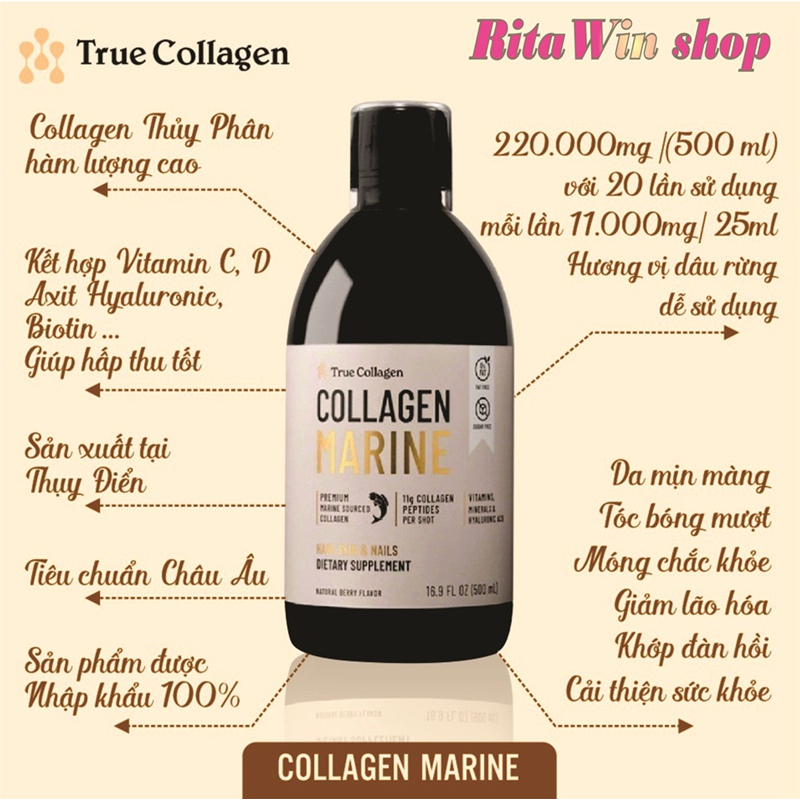True Collagen Thụy Điển hàm lượng cao 220.000mg nhập khẩu 100% từ Châu Âu Type I và III loại thủy phân dung tích 500ml
