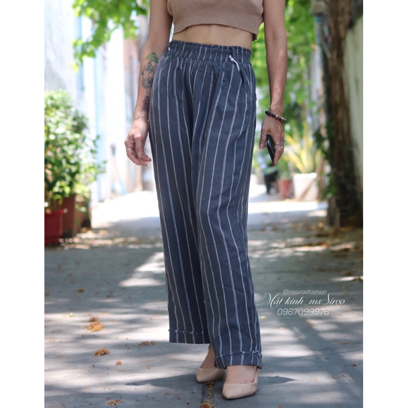 QUẦN LINEN SỌC LẬT LAI ỐNG RỘNG 44-78kg