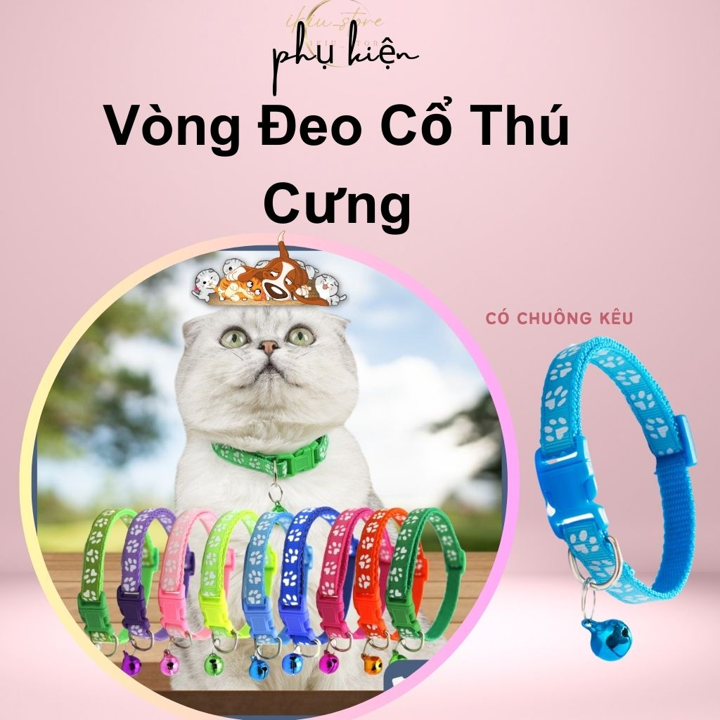 Vòng đeo cổ cho chó mèo IKIU phụ kiện thú cưng dây đeo có thể điều chỉnh size dưới 5kg