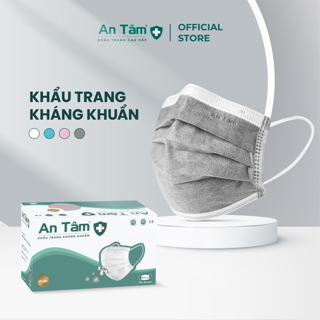 [NHIỀU LOẠI] Hộp 50 Khẩu Trang Y Tế, Khẩu Trang Kháng Khuẩn 4 Lớp An Tâm, Safefit, Vn Medical