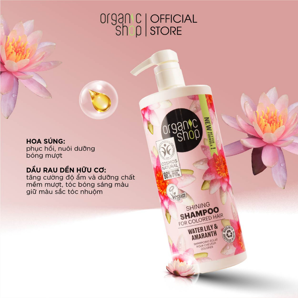 Dầu Gội ORGANIC SHOP Chăm Sóc Chuyên Sâu Cho Tóc Nhuộm Chiết Xuất Từ Hoa Súng và Dầu Rau Dền Dung Tích1000ml