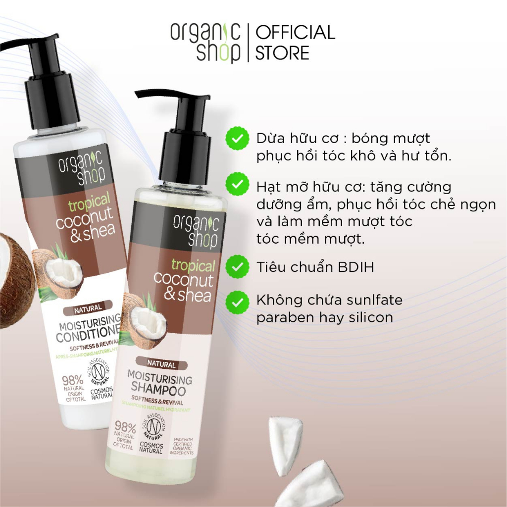 Bộ Dầu Gội Xả Giúp Tóc Bồng Bềnh ORGANIC SHOP Natural Shampoo & Conditioner 280mlx2