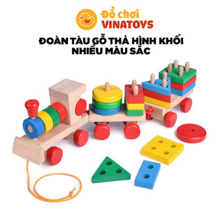 Đồ Chơi Giáo Dục Đoàn Tàu Gỗ Thả Hình Khối Nhiều Màu Sắc - Đồ Chơi Gỗ Thông Minh Cho Bé VINATOYS