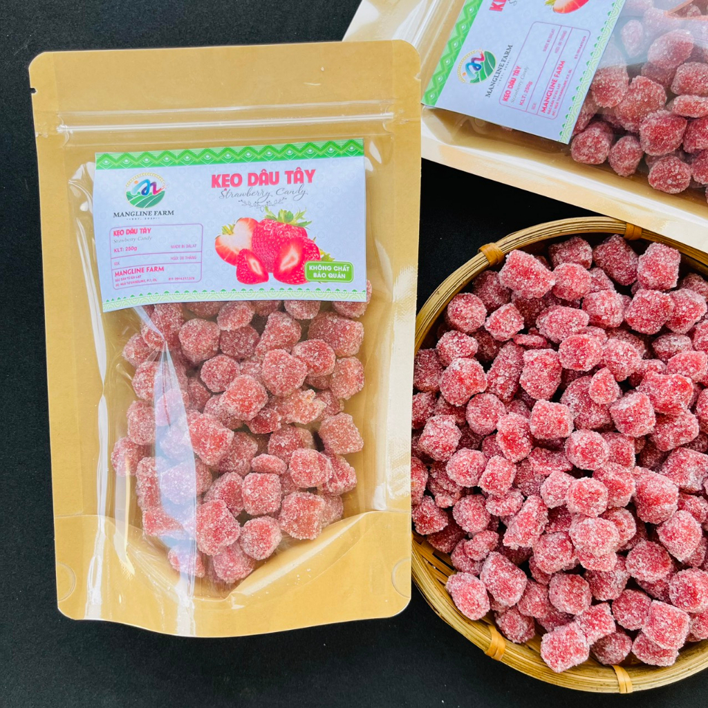 Kẹo dâu tây Mangline Farm 250g, Đặc sản Đà Lạt, Đồ ăn vặt ngon ngọt mềm dẻo ăn là ghiền