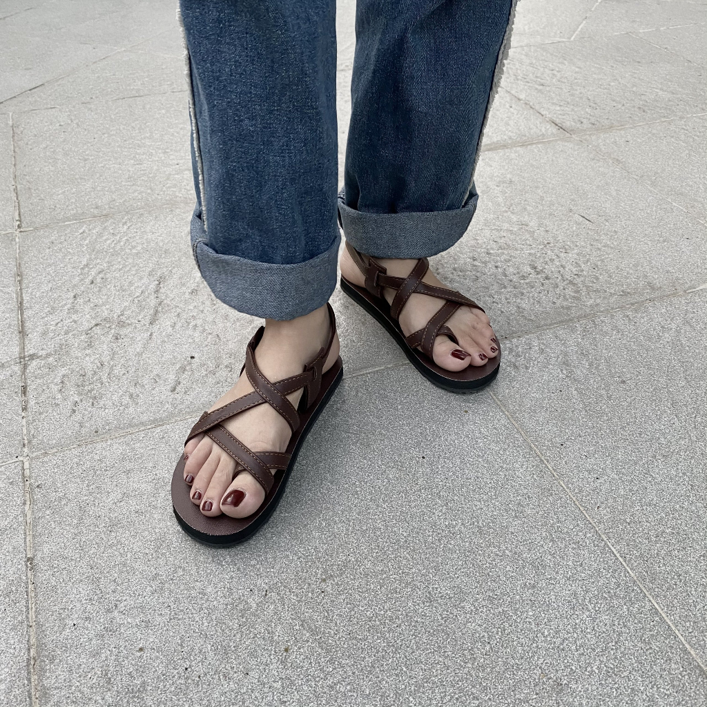 Giày Sandal Nam, Nữ M10 Màu Nâu Quai Mảnh Ôm Chân Đi Học, Đi Chơi Big Size 34-44