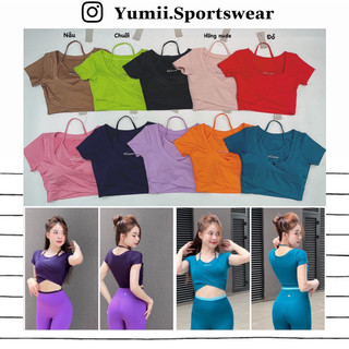 Áo croptop thể thao tập gym yoga nữ - áo croptop thể thao đắp chéo phối bra yếm, chất polly mềm mịn,áo sẵn mút