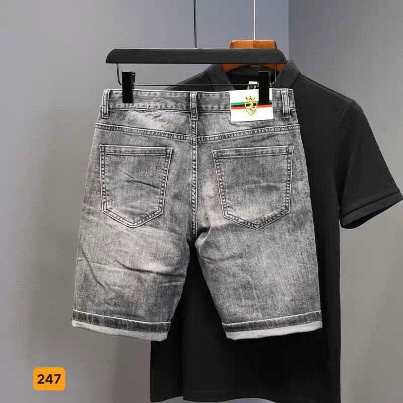 Quần short jeans nam chất denim cao cấp màu xám thêu hình chữ đẹp đẳng cấp năng động YUKI OUTFIT | BigBuy360 - bigbuy360.vn