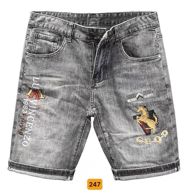 Quần short jeans nam chất denim cao cấp màu xám thêu hình chữ đẹp đẳng cấp năng động YUKI OUTFIT | BigBuy360 - bigbuy360.vn