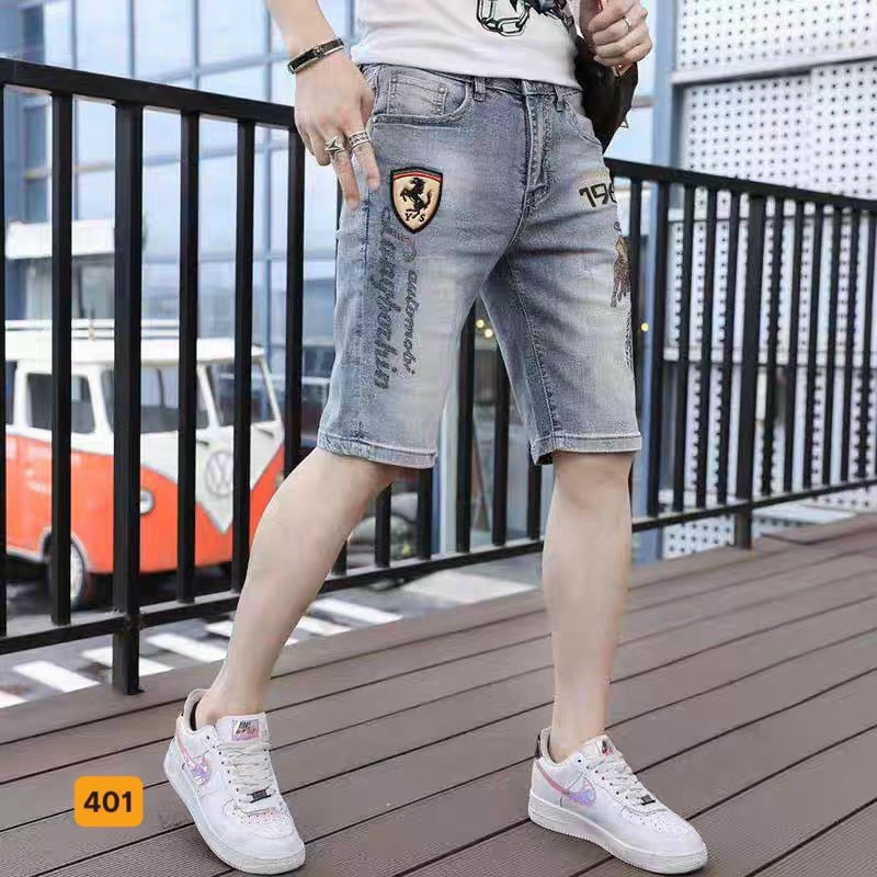 Quần short jeans nam chất denim cao cấp màu xám thêu hình chữ đẹp đẳng cấp năng động YUKI OUTFIT | BigBuy360 - bigbuy360.vn