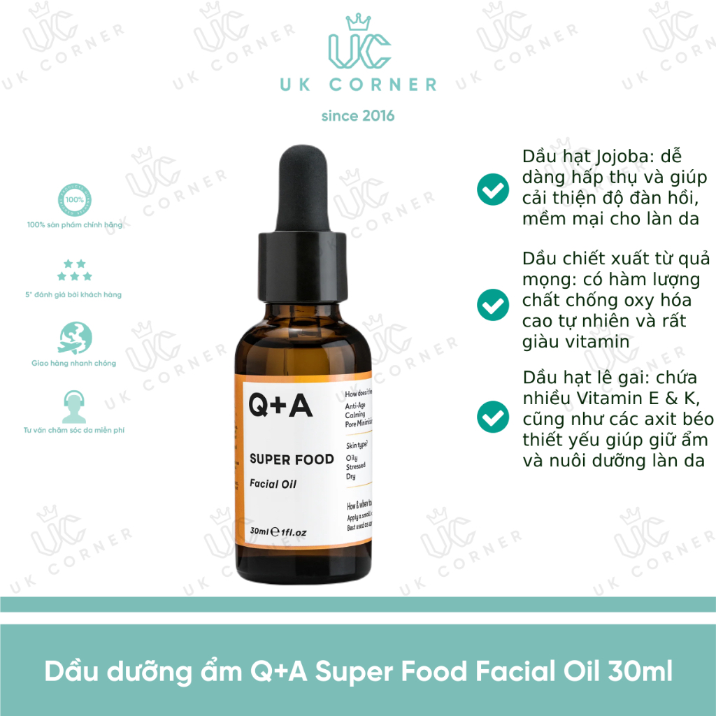 Dầu dưỡng ẩm Q+A Super Food Facial Oil 30ml