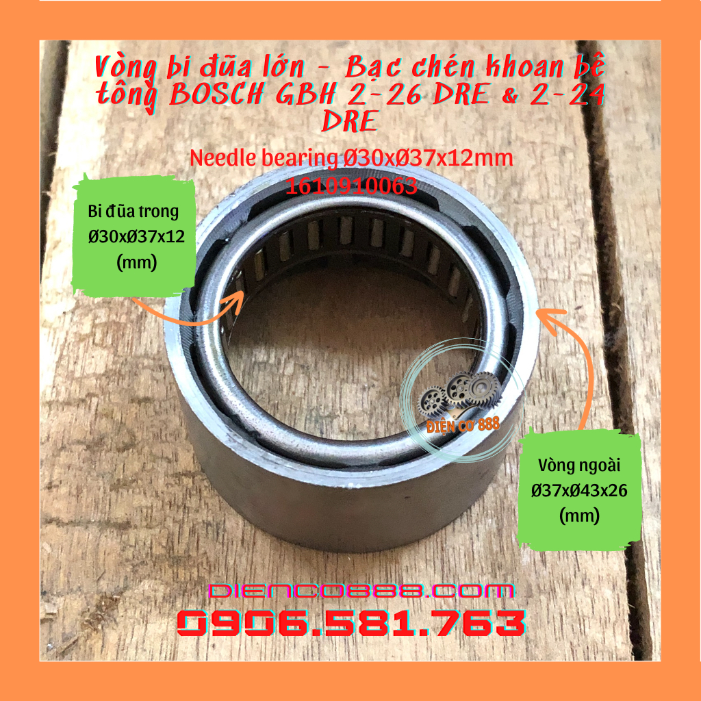 Vòng bi đũa lớn - bạc chén khoan BOS.CH GBH 2-26 DRE, GBH 2-24 DRE (Needle bearing Ø30xØ37x12mm, 1610910063)