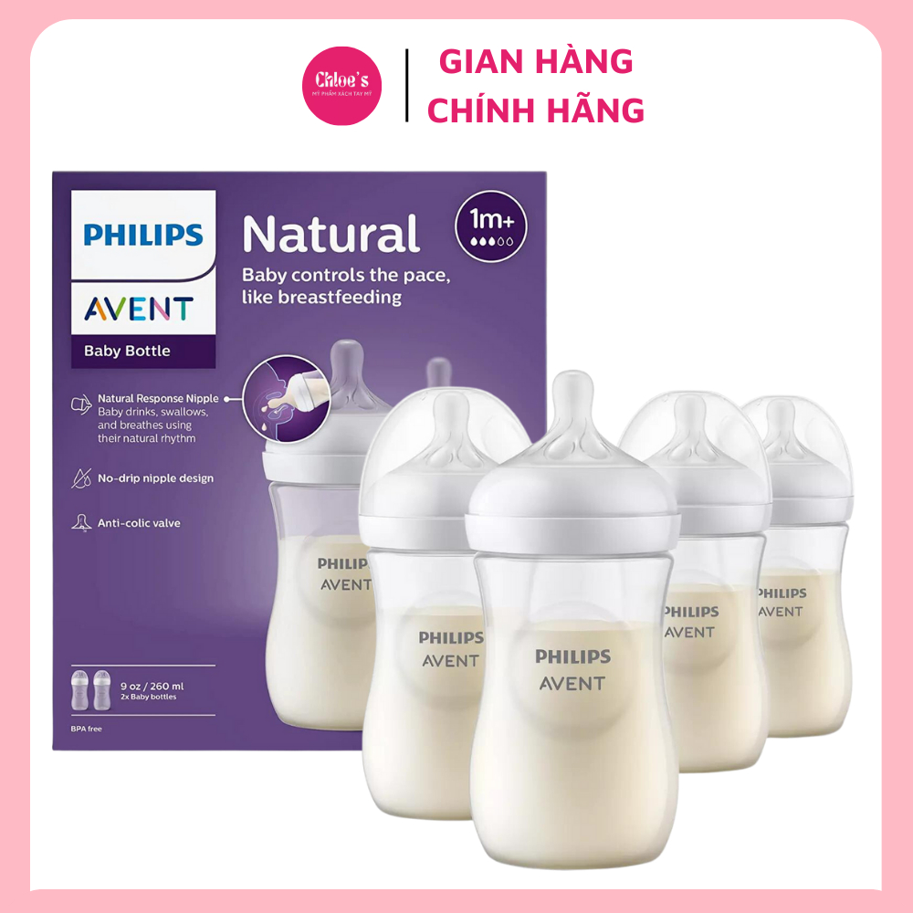 Bình sữa philips avent natural cổ rộng núm xoắn chống sặc mô phỏng tự nhiên cho trẻ sơ sinh mẫu mới 260ml chính hãng mỹ