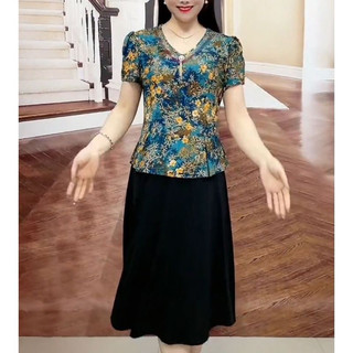 Đầm Trung Niên hàng Thiết kế Vải thun cotton co dãn tặng mẹ