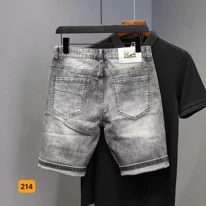 Quần short jeans nam chất denim cao cấp màu xám thêu hình chữ đẹp đẳng cấp năng động YUKI OUTFIT | BigBuy360 - bigbuy360.vn