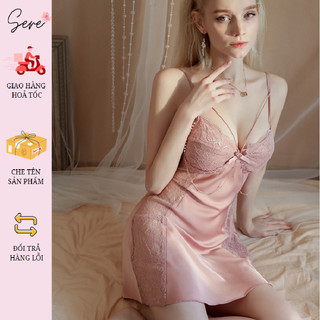SERE Váy ngủ lụa đầm ngủ quyến rũ Chất liệu Lụa satin cao cấp phối ren dây hạt cườm VB5110