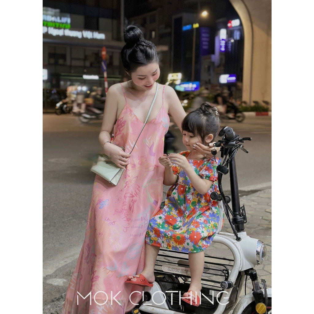 Đầm váy nữ hai dây dáng dài suông hai lớp họa tiết hoa vải voan trơn phong cách nữ tính, bánh bèo phù hợp diện hè