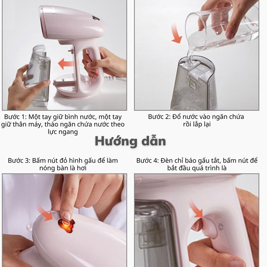 Bàn là hơi nước cầm tay Bear nhỏ gọn, siêu nhẹ công suất lớn, làm nóng nhanh – Hàng chính hãng bảo hành 6-18 tháng